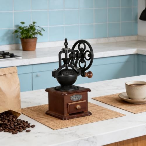 Ciieeo Manual Hand Crank Coffee Grinder Burr Mill for Beans Vintage Style Small Portable Easy to Clean for Home Office Travel - Image 6