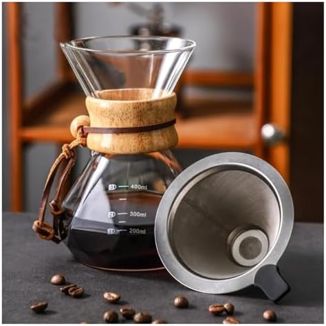 Brewed Coffee Pot With Filter Pour Over Maker,Glass Coffee Pot With Stainless Steel Filter Drip Brewing Hot Brewer Hand(400ml) - Image 3