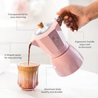 Bincoo Pink Espresso Maker Stovetop - Classic Aluminum Italian Coffee Maker,4 Cups Moka Pot for Italian and Cuban Café Brewing, Double Valve Extraction (Pink, 4 Cups) - Image 6