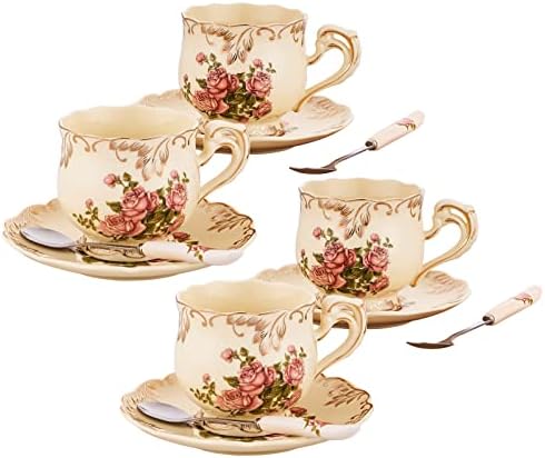 Tea Cups and Saucers Set of 4, 8 Oz (Pink Rose) by CHILDIKE