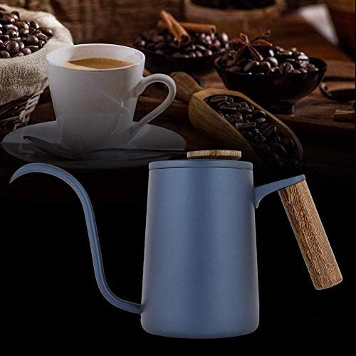 Fdit Gooseneck Coffee Kettle, Precision Pour Stovetop Drip Pot for Pour Over Tea 304 Stainless Steel Blue Wooden Handle Thermometer Lid Vent 600ml 1 Pack - Image 3