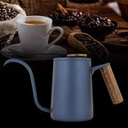 Fdit Gooseneck Coffee Kettle, Precision Pour Stovetop Drip Pot for Pour Over Tea 304 Stainless Steel Blue Wooden Handle Thermometer Lid Vent 600ml 1 Pack - Image 3