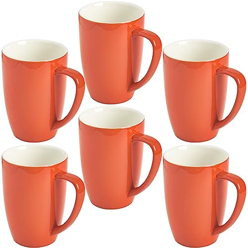 homEdge Porcelain Mug Set, 16 Ounces Cup for Tea, Latte, Mocha, Hot Chocolate, Set of 6, Orange by homEdge