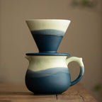 Handmade Gradient White Blue Pour Over Coffee Maker with Pour Set Fambe Ceramic Coffee Dripper Brewer Heat Resistant Coffee Pot Decanter ACM07G - Image 2