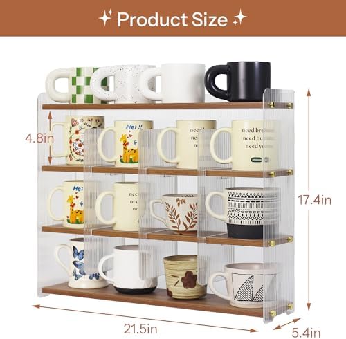 Mug Shelf 4-Tier Walnut Coffee Cup Displays,Kitchen Spice Storage - Image 3