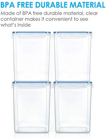 Vtopmart Large Food Storage Containers 5.2L / 175oz, 4 Pieces BPA Free Plastic Airtight Canisters for Flour, Sugar, Baking Supplies, Rice with Lids, 4 Measuring Cups and 24 Labels, Blue (Pack of 2) - Image 3