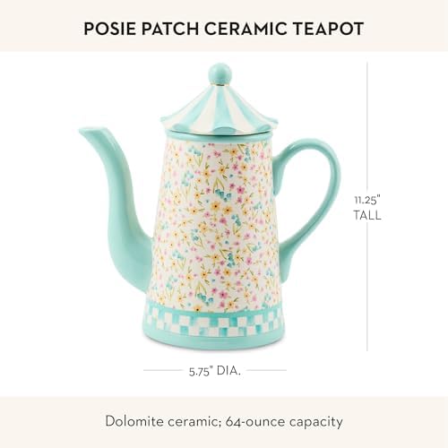 MACKENZIE-CHILDS Ceramic Teapot, Cute Teapot with Lid, 64-Ounce Capacity, Posie Patch - Image 2