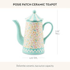 MACKENZIE-CHILDS Ceramic Teapot, Cute Teapot with Lid, 64-Ounce Capacity, Posie Patch - Image 2