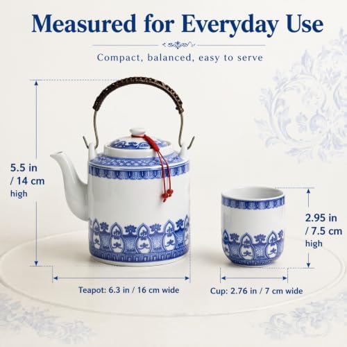 Jingdezhen Blue and White Ceramic Tea Set, Traditional Chinese Porcelain Teaset with 1 Teapot, 6 Teacups, Ceramic Tray, Stainless Steel Infuser & Gift Box - Image 5