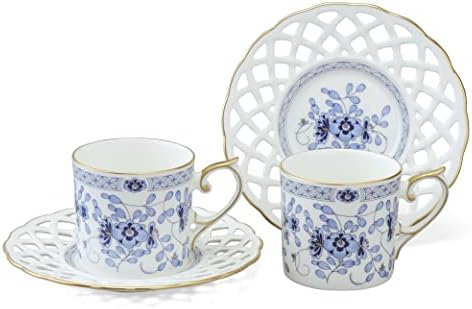 Narumi 9682-20894 Cup and Saucer Set, Milan, 5.3 fl oz (160 cc), Blue, Floral, Plum Blossoms, Chints, Mesh, Pair of Coffee Cups & Saucers, Wedding Gift, Made in Japan, Gift Box Included by NARUMI+%E9%B8%A3%E6%B5%B7