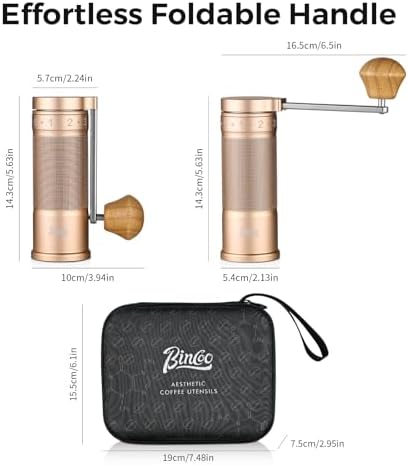 Bincoo Manual Coffee Grinder Manual Foldable Handle– Espresso Hand Coffee Grinder Burr,Compact and Portable for Home/Travel/Camping(Champagne) - Image 6