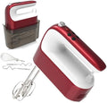 Yomelo 9-Speed Digital Hand Mixer Electric, 400W Powerful DC Motor, Hand Mixer Electric Handheld with Snap-On Storage Case, 5 Stainless Steel Accessories, Beaters, Dough Hooks, Whisk(Red/White) by Yomelo