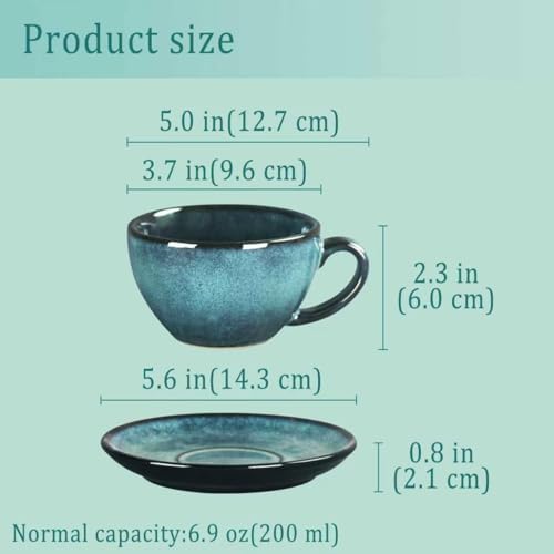 Cappuccino Coffee Mug 4-Piece Set [6.7 oz], Ceramic cup and Tea Cup Set, Latte Cup, Latte Art Cup, with Saucer, Suitable for Cafes, Family Gatherings, Parties, Haze Green - Image 2