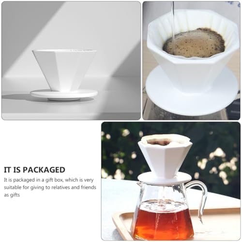 Cabilock Octagonal Ceramic Coffee Filter Cup White Thickened Manual Dripper with Fine Filtering Portable Design for Home Brewing - Image 3