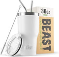 BEAST Insulated Coffee Mug – 900 ml I Arctic White I Stainless Steel I Reusable, Insulated Cups I 2 Straws and Cleaning Brush, Double Walled Travel Coffee Thermos I Hot or Iced Coffee by GreensSteel