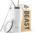 BEAST Insulated Coffee Mug – 900 ml I Arctic White I Stainless Steel I Reusable, Insulated Cups I 2 Straws and Cleaning Brush, Double Walled Travel Coffee Thermos I Hot or Iced Coffee by GreensSteel