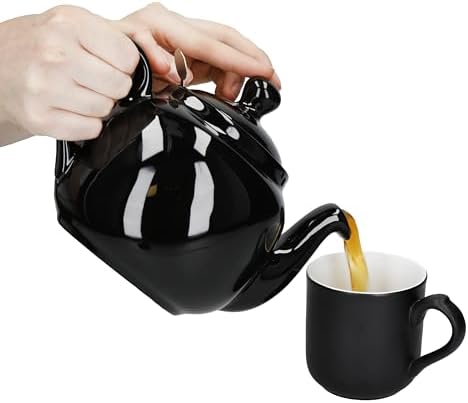 London Pottery Farmhouse 4 Cup Ceramic Teapot with Removable Infuser and Lid, Large Tea Pot with Stainless Steel Fine Mesh Strainer, 40.6 OZ / 1200ml Tea Pot for Loose Tea or Bags (Gloss Black) - Image 3