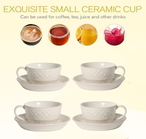 Cappuccino Cups with Saucers, 10 oz Ceramic, Set of 4 - Image 2