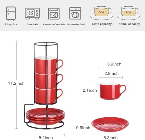 4 OZ Porcelain Stackable Espresso Cups and Metal Stand Set of 4 - Image 2