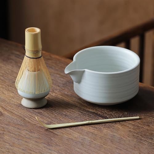 LUNCHS 4-Piece Set Matcha Kit Matcha Accessory Matcha Whisk and Bowl with Bamboo Teaspoon and Tea Brush Matcha Whisk Set(White) by lunchskins