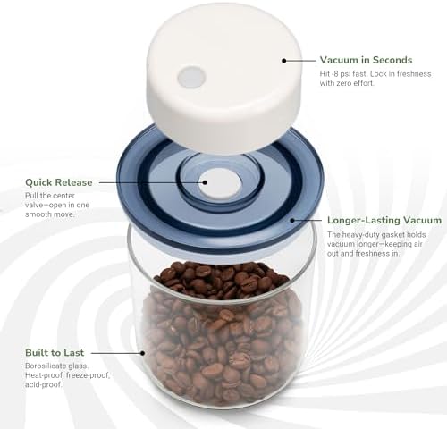 SealVax® Vacuum Coffee Canister Set – 19oz*2 & 32oz*2 Borosilicate Glass Jars with Airtight Lids + Electric Vacuum Sealer for Coffee Beans, Tea & Food Storage. - Image 2