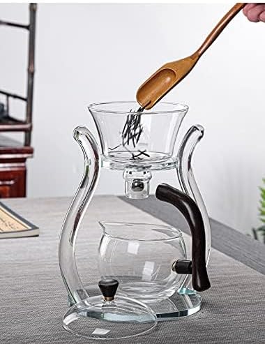 RORA Glass Teapot Set Semi Automatic Drip Rotating with Infuser Lazy Kungfu Tea pot Set (Glass) - Image 3