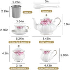 Sweejar Porcelain Tea Set Vintage Floral, British Relief Gold Rim Teapot Cup and Saucer Sets, 22-Piece Tea Sets for Adults, with Teapot, Sugar Bowl, Milk Jug, Spoons, Cup and Saucer (Flower Style) - Image 6