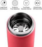 Fellow 12 oz Carter Move Travel Mug - Vacuum-Insulated Stainless Steel Travel Coffee Mug - Coffee Tumbler with Ceramic Interior and Splash Guard - Coral Crush - Image 2