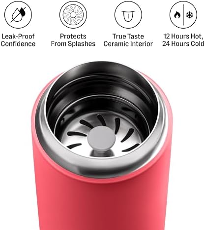Fellow 12 oz Carter Move Travel Mug - Vacuum-Insulated Stainless Steel Travel Coffee Mug - Coffee Tumbler with Ceramic Interior and Splash Guard - Coral Crush - Image 2