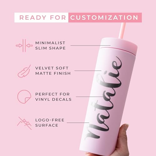 STRATA CUPS Pink Skinny Tumblers with Lids and Straws (12 pack) - 16oz Double Wall Acrylic Tumbler, Tall Matte Skinny Tumblers, Bulk with Free Straw Cleaner, Reusable Cups - Image 4