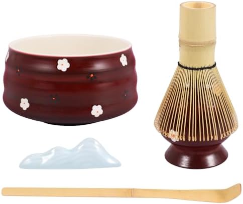 Matcha Tea Making Tool Set Elegant Matcha Whisk Set with Bowl Whisk Holder Scoop and Scoop Holder for Tea Lovers Present(dark red,5 pieces) - Image 2
