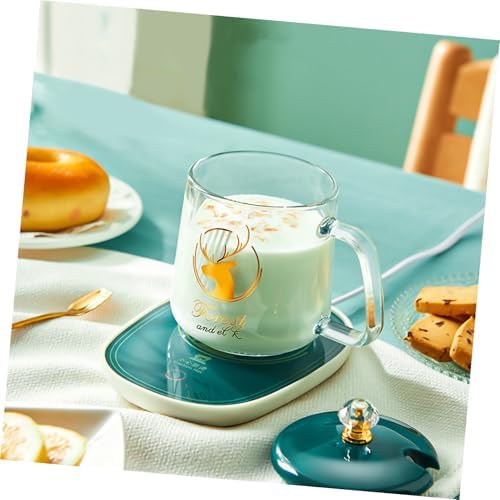 Cup Warmer Set with Ceramic Mug and Heating Coaster, US Plug Ac110v, Glass Mug in Dark Green, Electric Coffee and Milk Beverage Warmer for Desk Use - Image 7