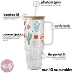 Sip-Sip Hooray! Western Disco Daisy 40oz Glass Tumbler with Lid and Straw, Floral Cowgirl Cup Gift for Women - Image 3