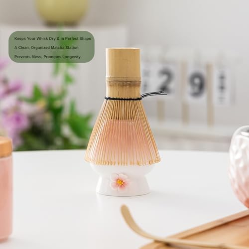 8-Piece Matcha Set - Portable Travel Tea Gift Box (Chawan, Bamboo Whisk, Chashaku, Sifter, Tea Caddy, Plate, Carry Bag) - Matcha Whisk Set (Pink) - Image 6