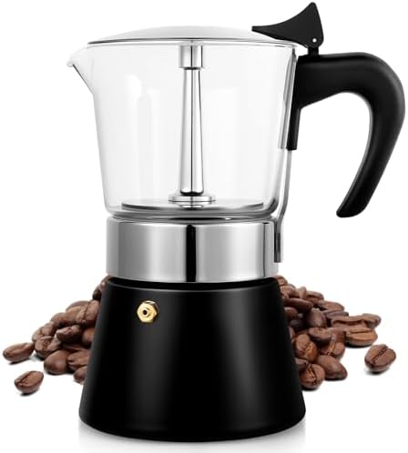 9 Cup 450ml Glass Moka Pot, Stovetop Espresso Maker, Black by Suiitat