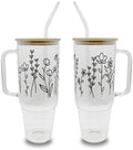 Sip-Sip Hooray! Wildflower 40oz Glass Tumbler with Lid and Straw, Floral Iced Coffee Cup, Cup Holder Compatible, Spring Flower Gift for Women by Sip-SipHooray