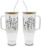 Sip-Sip Hooray! Wildflower 40oz Glass Tumbler with Lid and Straw, Floral Iced Coffee Cup, Cup Holder Compatible, Spring Flower Gift for Women by Sip-SipHooray