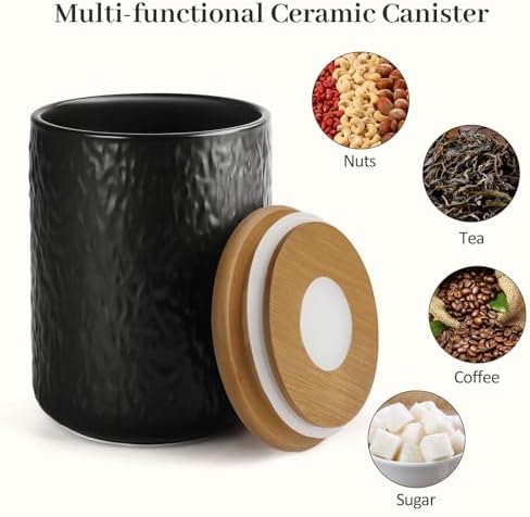 Ceramic Canister Set for Kitchen Countertop, 3 Airtight Food Storage Containers, Modern Coffee Storage Jars for Flour, Sugar, Pasta, Cookies, Tea(Black) - Image 6