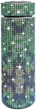 17 oz Bling Stainless Steel Water Bottle Rhinestone Vacuum Water Bottle Glitter Bottles Diamond Vacuum Flask Mug Gift Girls Women (500ml), Green Mang Pattern by Unknown