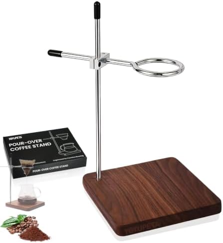 Pour Over Coffee Stand, Height Adjustable Hand Drip Cone Filter Holder, Premium Solid Walnut Wood Base & 304 Stainless Steel Dripper Station for Home Cafe Station, Walnut（Stand Only） by YOYUPETA