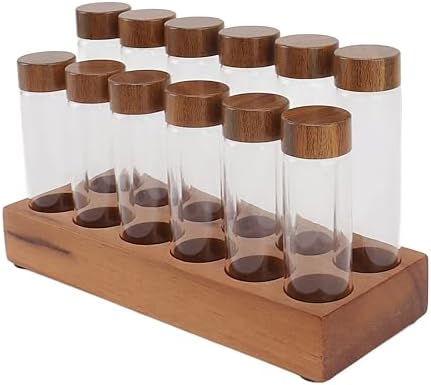 Fydun Clear Glass Coffee Bean Storage Jar, Tubes with Walnut Wood Stand Lid Coffee Bean Storage Tube Cellars Single Dose Container for Kitchen Row 6 Holes Jars & Canisters One of (#12) - Image 2