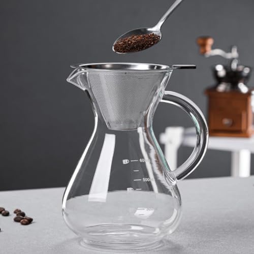 34oz Pour Over Coffee Maker with Stainless Steel Filter, Thickened Heat-Resistant Borosilicate Glass Dripper & Carafe, Stovetop Safe Hand Coffee Brewer with Handle for Home, Office, Camping (34oz) - Image 4