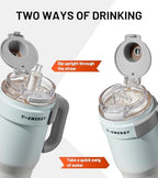 TKK 40 oz Insulated Tumblers with Handle and Straw, Stainless Steel Travel Mug with Ceramic Coating, Leak Proof Double Walled Iced Coffee Cup with Strainer for Hot & Cold Drinks, BlueWhite - Image 3