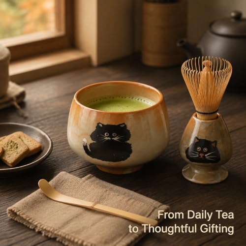 Ceramic Matcha Set with Bamboo Whisk, Scoop and Holder for Home Tea Making - Image 6