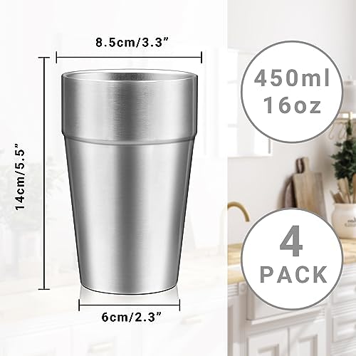 Metal Cups For Drinking, 16 oz Insulated Tumbler, 4 Pack Double Wall Unbreakable Stackable Water Tumblers Insulated Stainless Steel Cups Premium Glasses for Travel Camping Home Outdoor - Image 2
