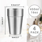 Metal Cups For Drinking, 16 oz Insulated Tumbler, 4 Pack Double Wall Unbreakable Stackable Water Tumblers Insulated Stainless Steel Cups Premium Glasses for Travel Camping Home Outdoor - Image 2