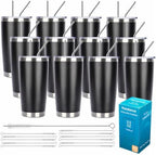 Pandance 20oz Stainless Steel Insulated Tumblers Bulk, Black, 12 Pack by Pandance