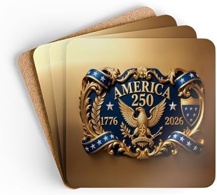 250 Anniversary USA Coasters, Patriotic 4th of July Drink Coasters, USA 250th, American Semiquincentennial Set of 4 (Eagle Honor Badge, 3.75" x 3.75") by PinUpHeaven