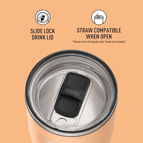 THERMOS Icon Series 24oz Stainless Steel Tumbler with Slide Lock Lid, Leakproof, Fits Cupholder, Dishwasher Safe, Griptec™ Non‑Slip Base, Keeps Drinks Hot 6 Hrs/Cold 22 Hrs, Melon - Image 4