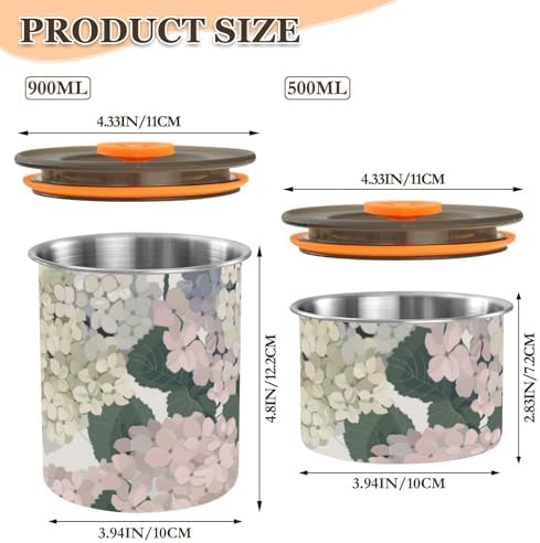 Grey Pastel Hydrangea Flower Designed Storage Containers Airtight Stainless Steel Pantry Organization And Storage 1 Button Opening Dry Food Canisters - Image 3